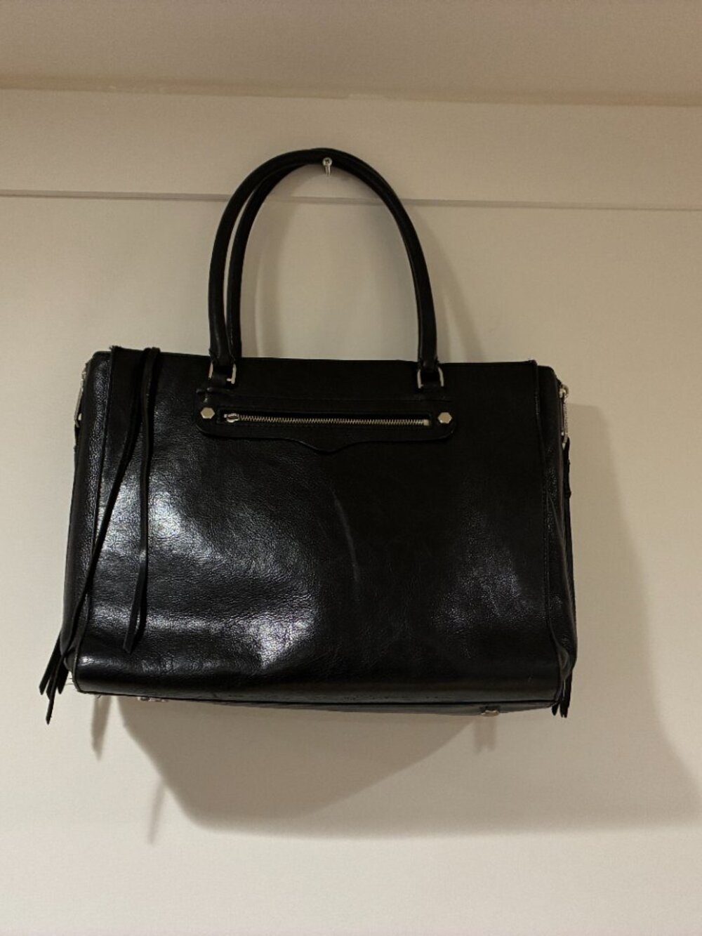 Rebecca Minkoff Black Leather Expandable Side Zip Tote Work Bag